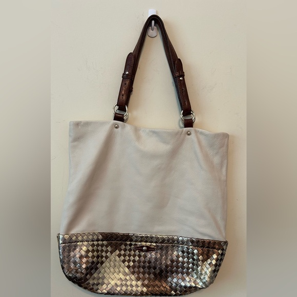 Elliott Lucca Handbags - Elliot‎ Lucca Shopper TOTE BAG Purse Large cream Leather Woven  Shoulder Handbag